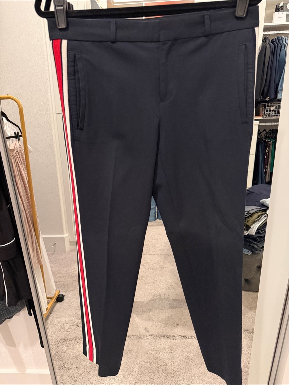 Women's Navy Dress Pants with Red & White Side Stripe